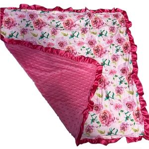 Pink Minky Dot Baby Blanket, Pink Floral Baby Blanket, Baby Girl Flower Blanket